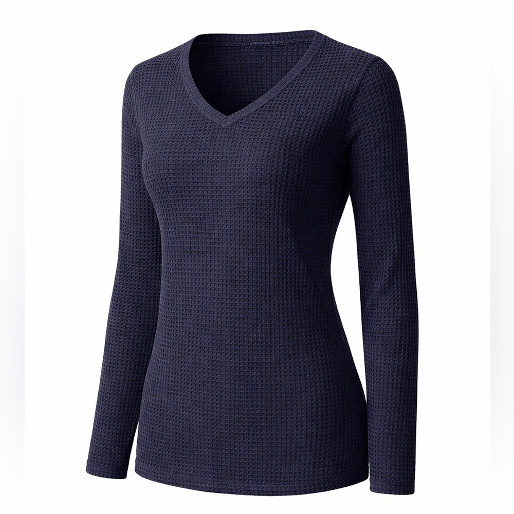 West Loop Women's Lounge Shirt Waffle Knit Black Long Sleeve Size Large New